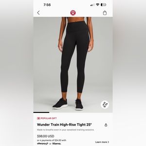 Lululemon Wunder Train High Rise Leggings 25”